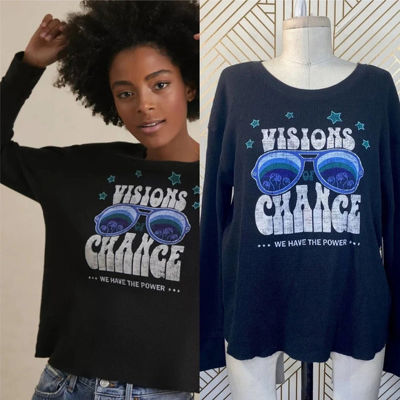 Anthropologie Sharlene Perkins Visions Of Change Top Graphic Thermal Size Small - Picture 1 of 11